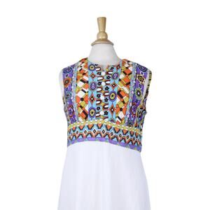 Vintage 70s maxi dress hippie long white polyester southwestern print festival M